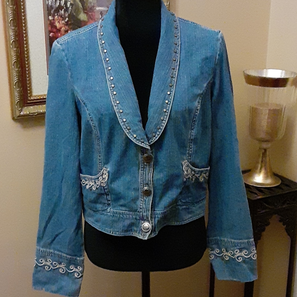 Cato Blue Embellished Denim Jean Jacket
